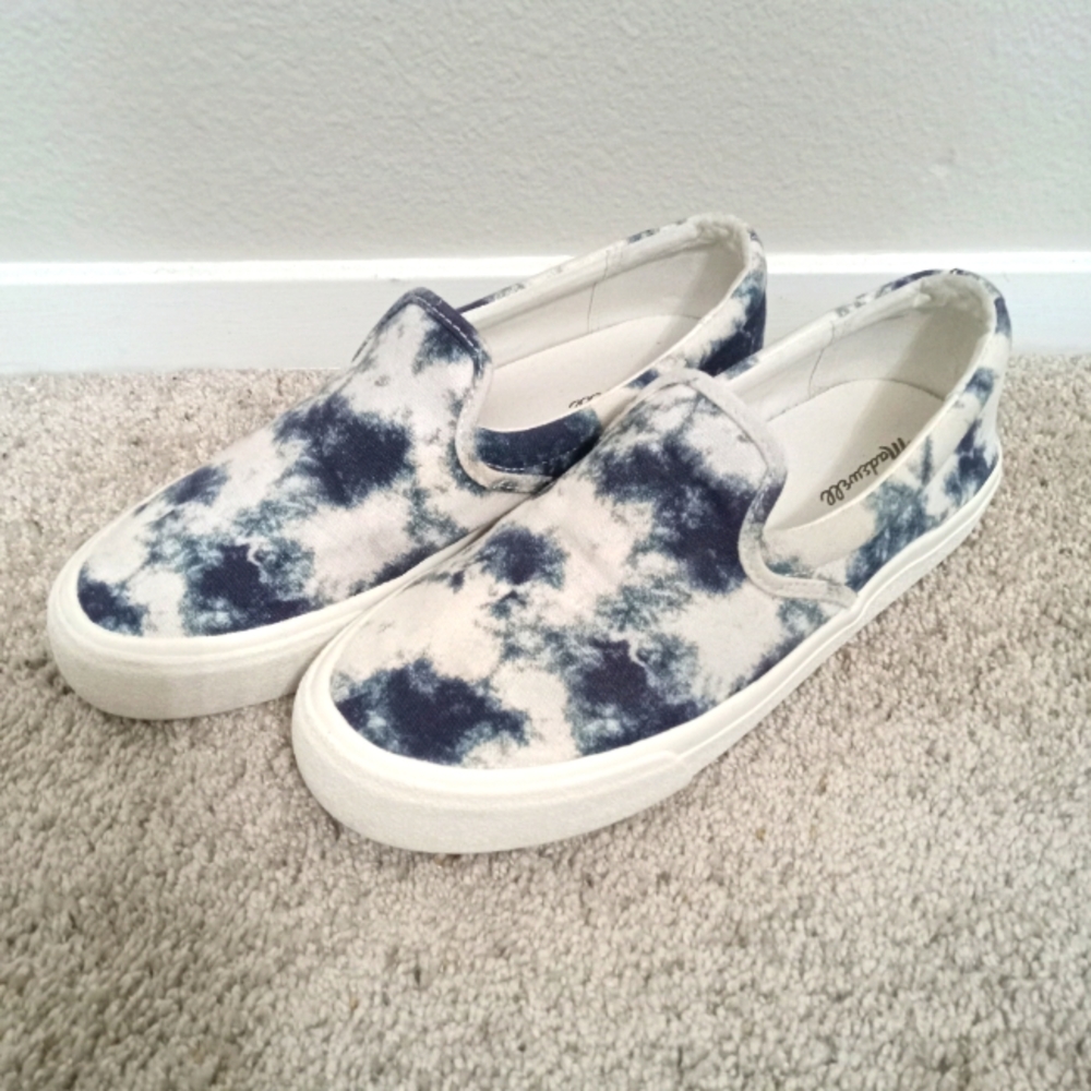 Madewell Sidewalk Tie Dye Slip On Shoes Canvas Sneakers Blue & White